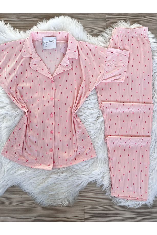 Pembe Puantiye Desenli Kısa Kol Pegasus Pijama Takımı - 8