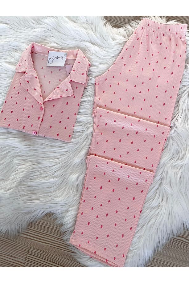 Pembe Puantiye Desenli Kısa Kol Pegasus Pijama Takımı - 4