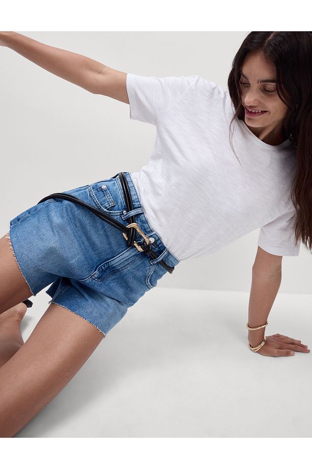 Mom Fit Yüksek Bel Denim Şort - 1