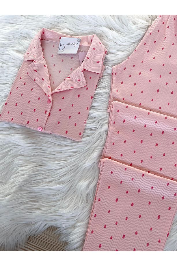 Pembe Puantiye Desenli Kısa Kol Pegasus Pijama Takımı - 5