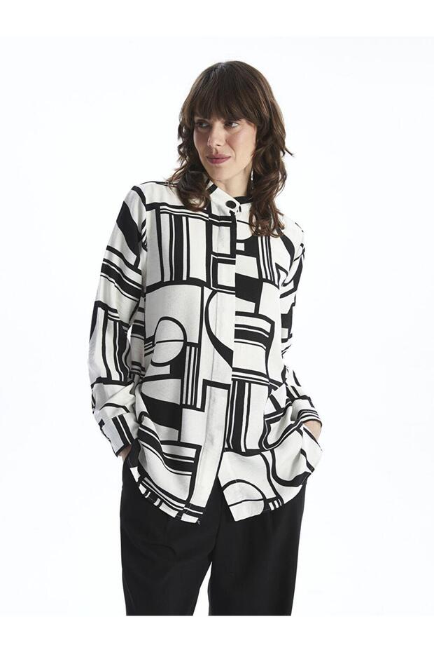 Judge Collar Patterned Women's Shirt Tunic (S5)