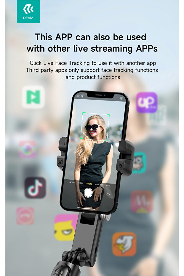 حامل ثلاثي متعدد الوظائف من ديفيا عصا السيلفي وجيمبال مكتبي متحرك 360 درجة مع اضاءة وتركيز على الوجه - 5