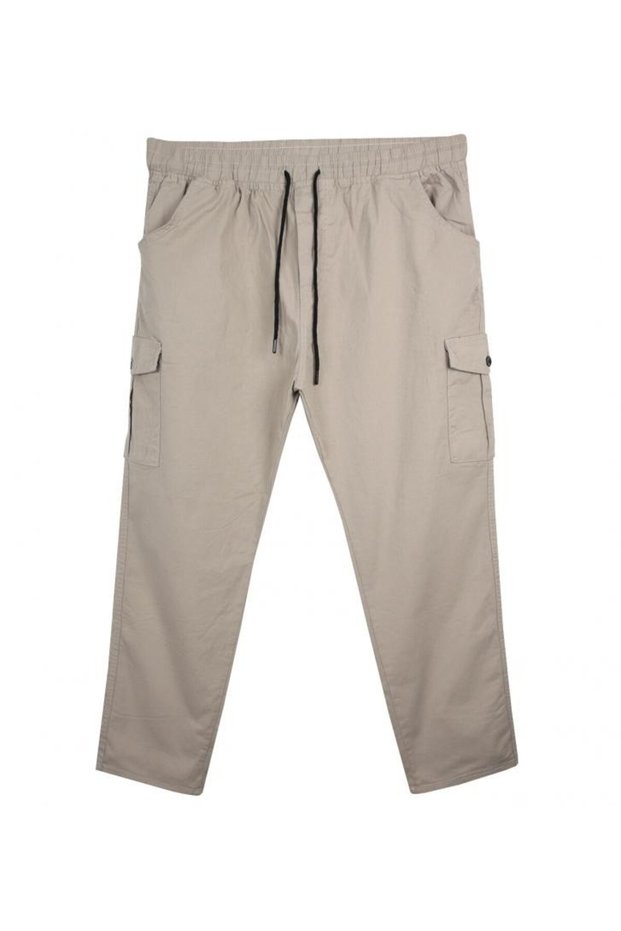 Large Size Lace-Up Gabardine Trousers with Cargo Pockets