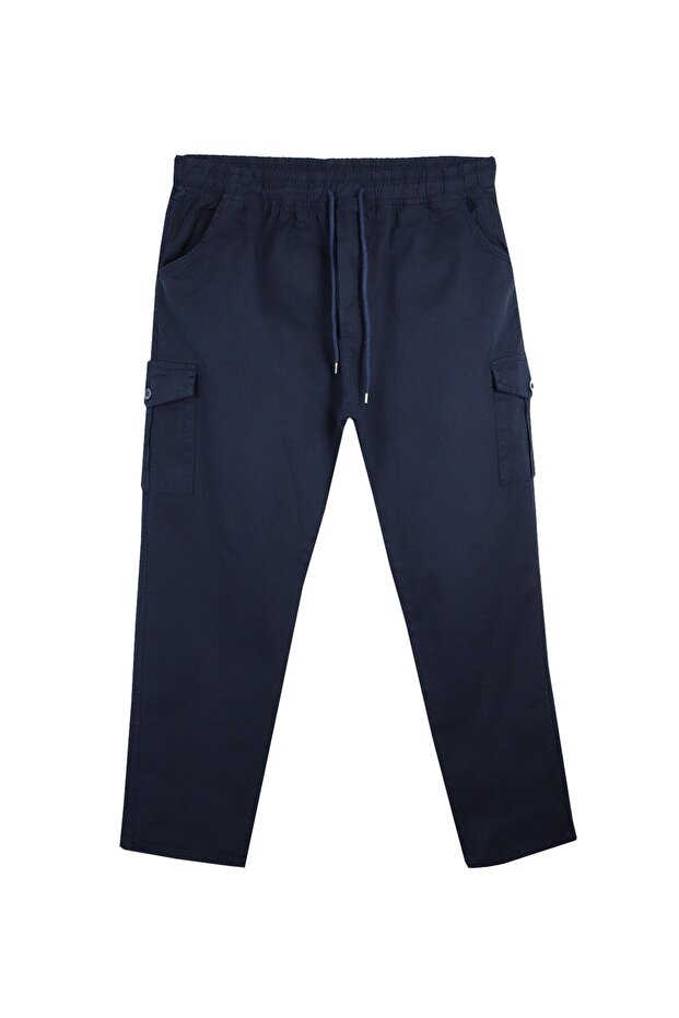 Large Size Lace-Up Gabardine Trousers with Cargo Pockets