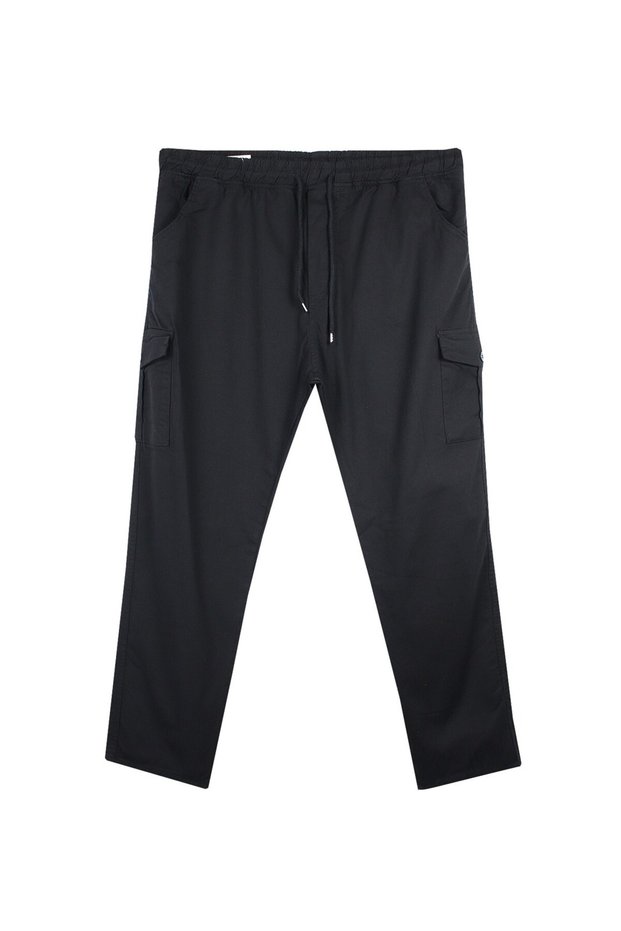 Large Size Lace-Up Gabardine Trousers with Cargo Pockets
