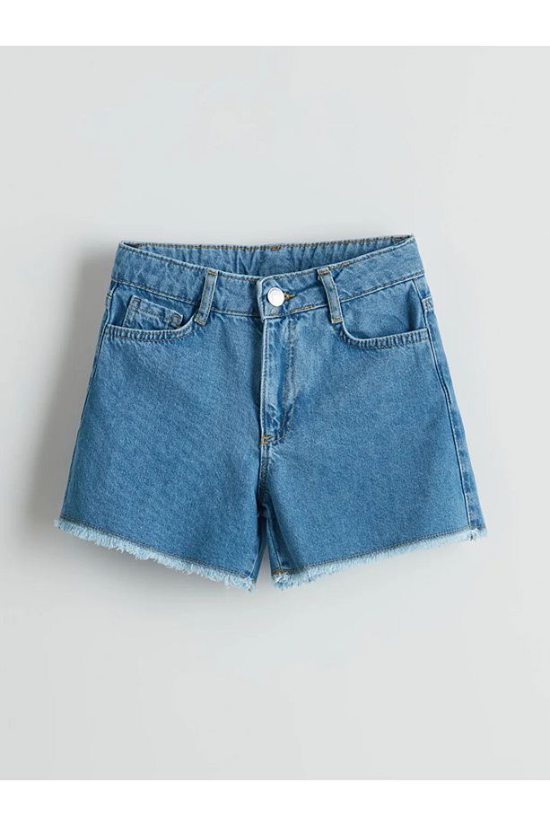 LCW Kids Mavi Beli Ayarlanabilir Lastikli Kız Çocuk Jean Şort - 4