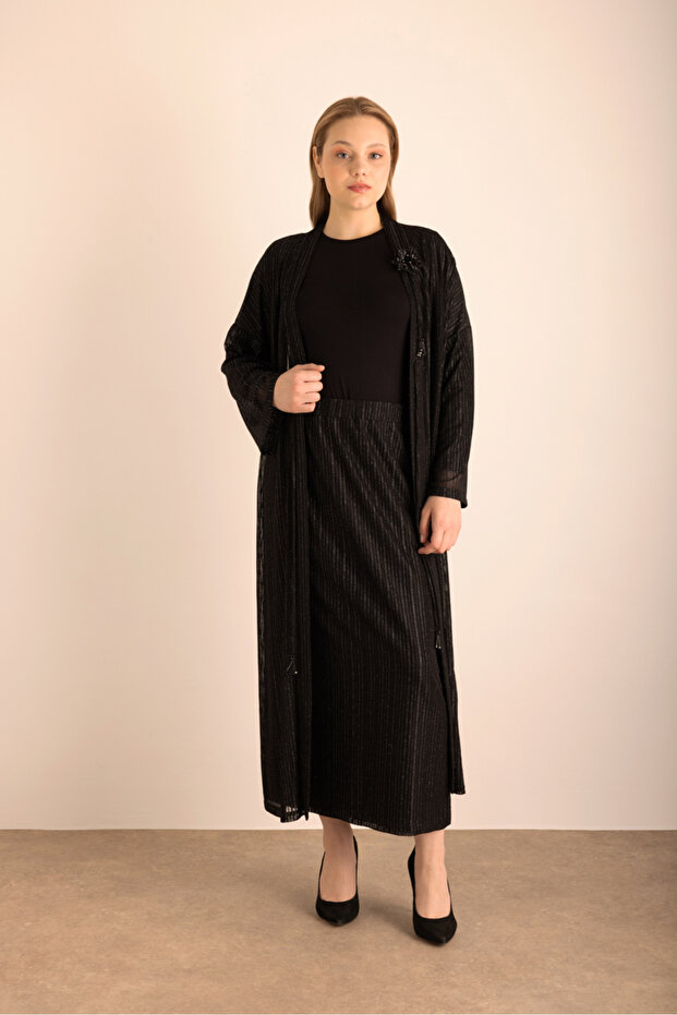 Beli Lastikli Örme Simli Tül Etek - 1