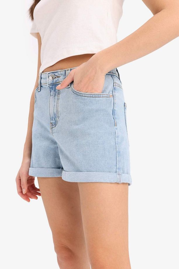 Yüksek Bel Cepli Yıkamalı Dar Paça Jean Şort E0702AX25SM - 6