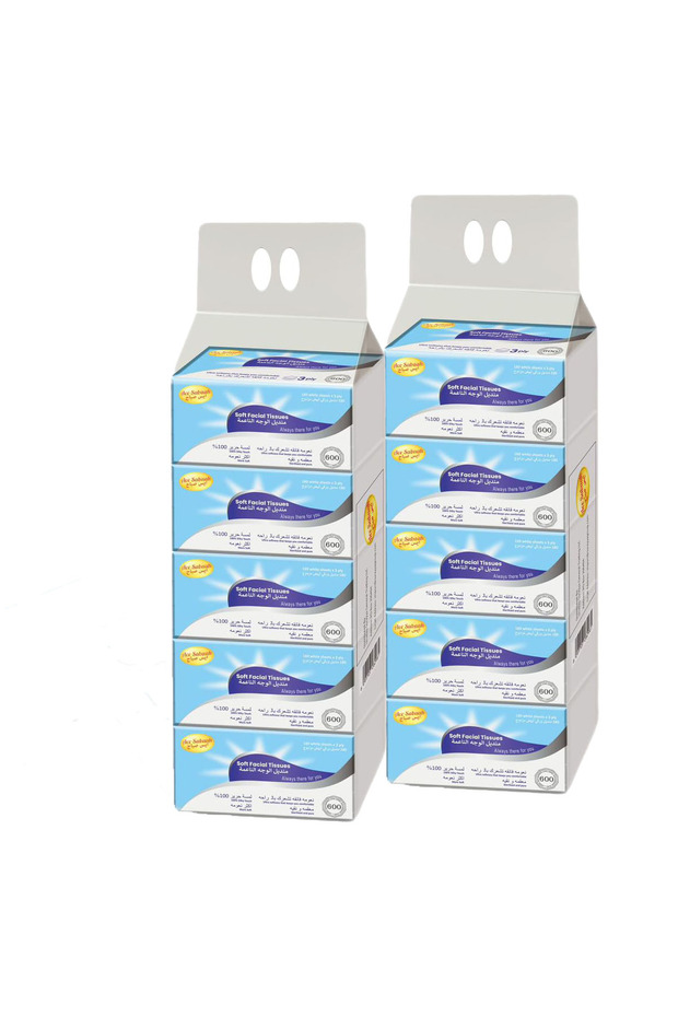 Soft Facial Tissues 600 White Sheets X 3 ply, Pack of 5 X 2