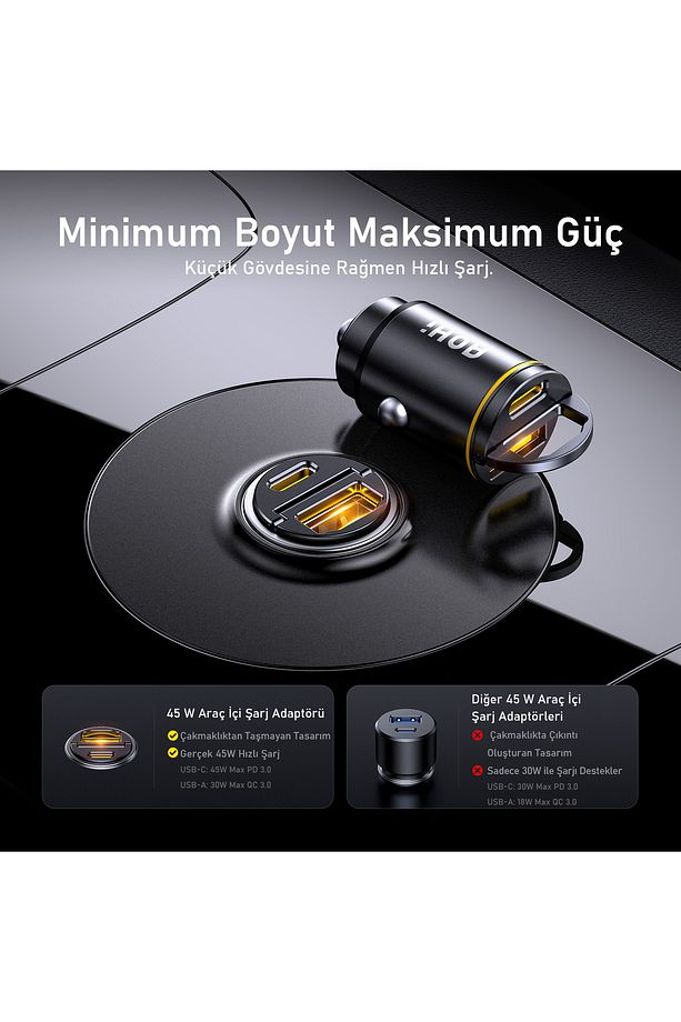 Superauto Araç Içi Şarjı, 2 Portlu Pd 45w Type-c Ve Usb-a Girişli, Usb 30w Hızlı Şarj Çakmaklık - 5