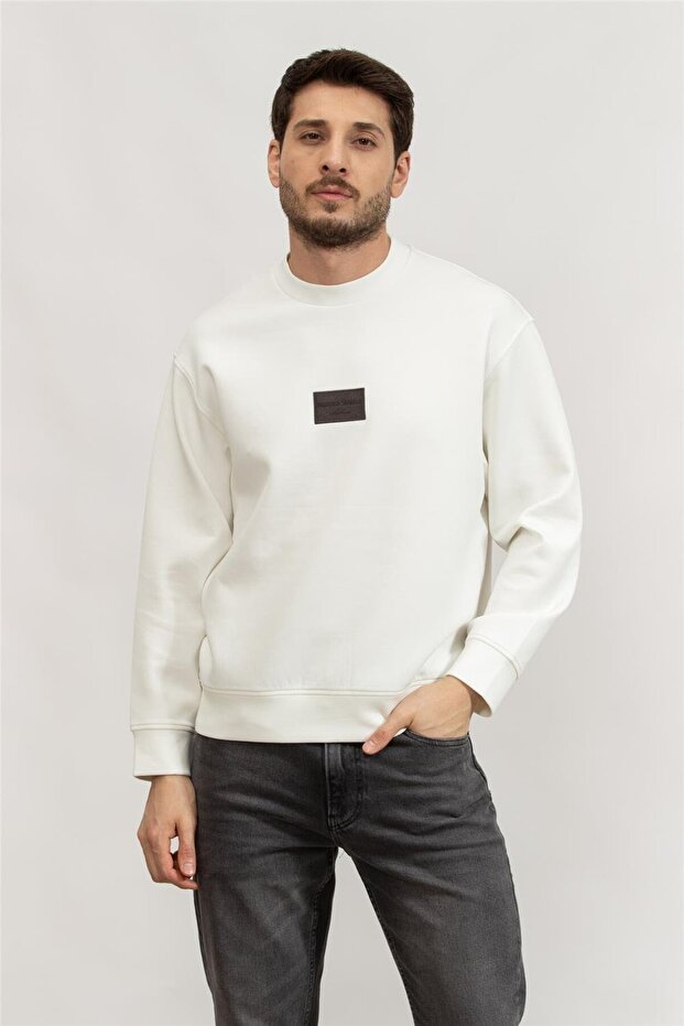 Men's Regular Fit Hooded White Sweatshirt with Zipper and Embossed Eagle Logo