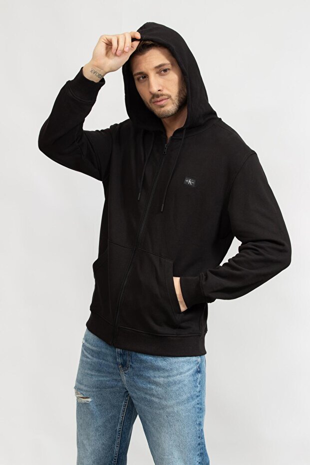 Erkek Siyah Fermuarlı Hoodie - 4