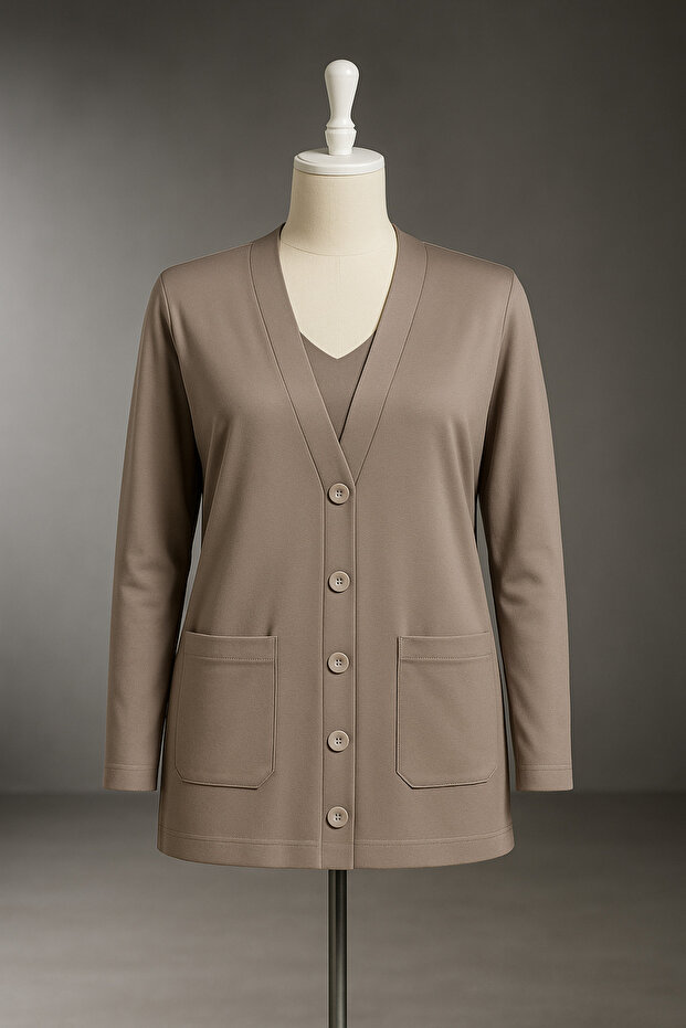 Women's Mother Thin Combed Cotton Seasonal Short Model Pocket Buttoned Front Jacket Short Cardigan