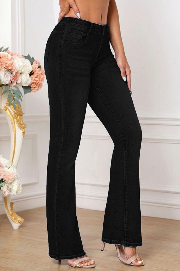 Yüksek Kalite Kadın 5 Cep Düşük Bel Ispanyol Paça Skinnyfit Esnek Jean Pantolon C619-siyah - 7