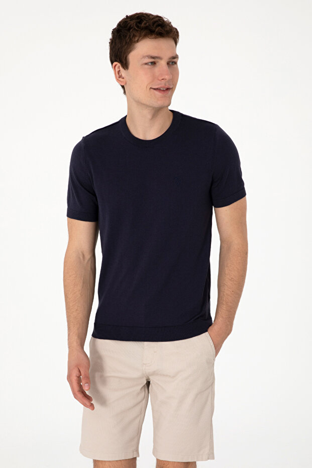 Men's Slim Fit Crew Neck Navy Blue Sweater 50299363-Vr033