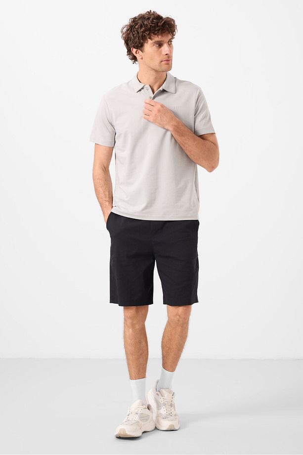 Siyah Standart Fit Dokuma Hafif Esnek Chino Erkek Şort - 81291 - 7