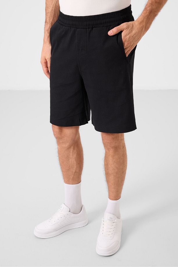 Siyah Standart Fit Dokuma Hafif Esnek Chino Erkek Şort - 81289 - 5