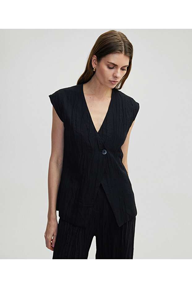 Kırışık görünümlü yelek - 1