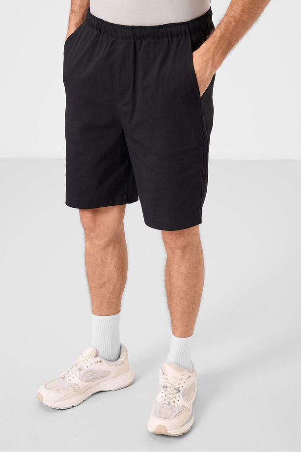 Siyah Standart Fit Dokuma Hafif Esnek Chino Erkek Şort - 81291 - 3