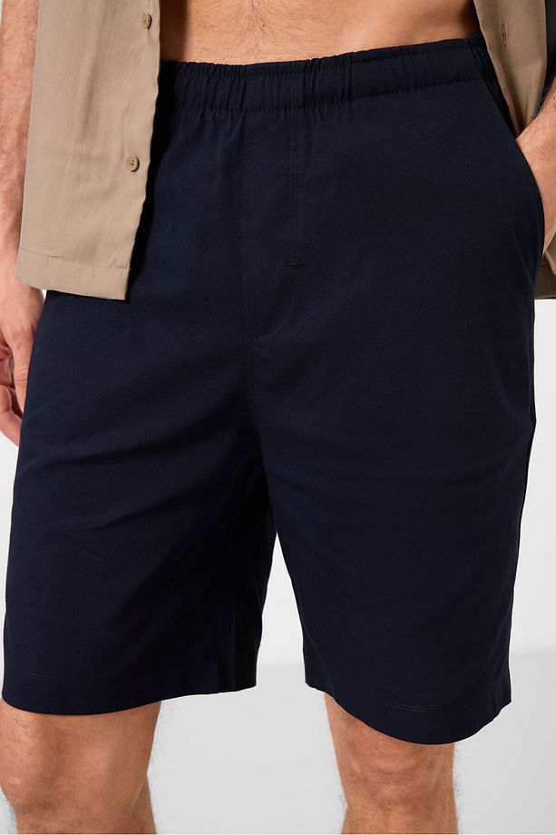 Lacivert Standart Fit Dokuma Hafif Esnek Chino Erkek Şort - 81291 - 7