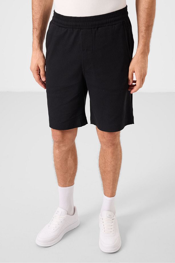 Siyah Standart Fit Dokuma Hafif Esnek Chino Erkek Şort - 81289 - 3
