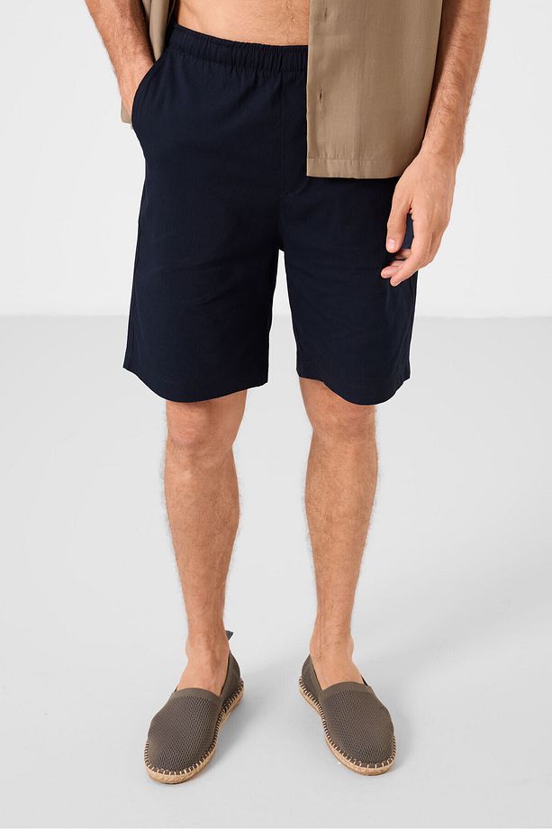 Lacivert Standart Fit Dokuma Hafif Esnek Chino Erkek Şort - 81291 - 5