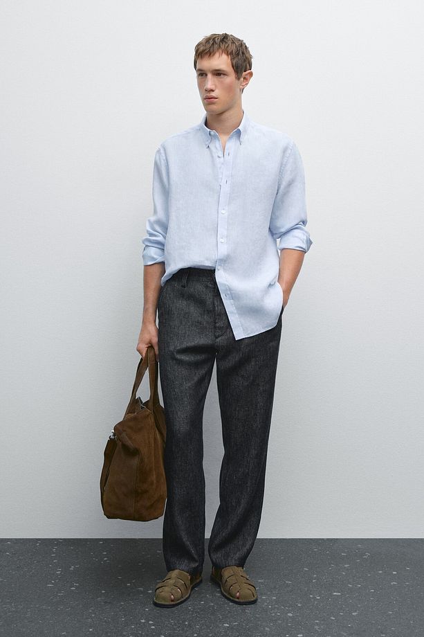 %100 keten regular fit gömlek - 1