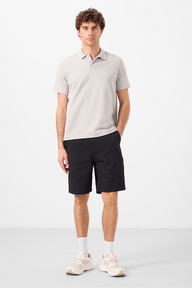 Siyah Standart Fit Dokuma Hafif Esnek Chino Erkek Şort - 81291 - 1