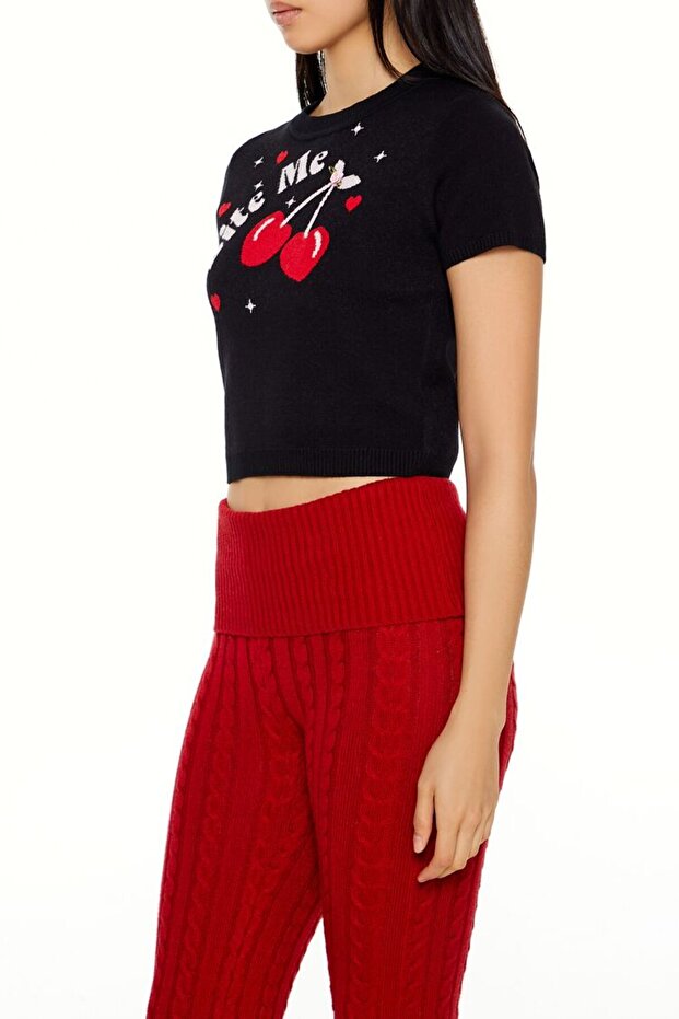 Bite Me Yazılı Triko Tişört - 5