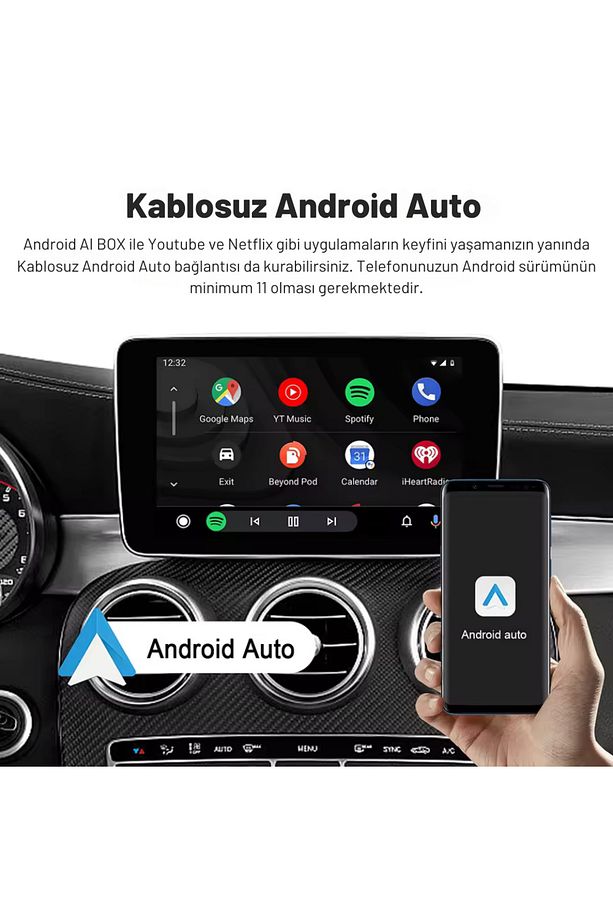 CarPlay Ai Box 4GB+32GB Youtube,Netflix,Google Play & Kablosuz Carplay&Android Auto- Android 14 - 4