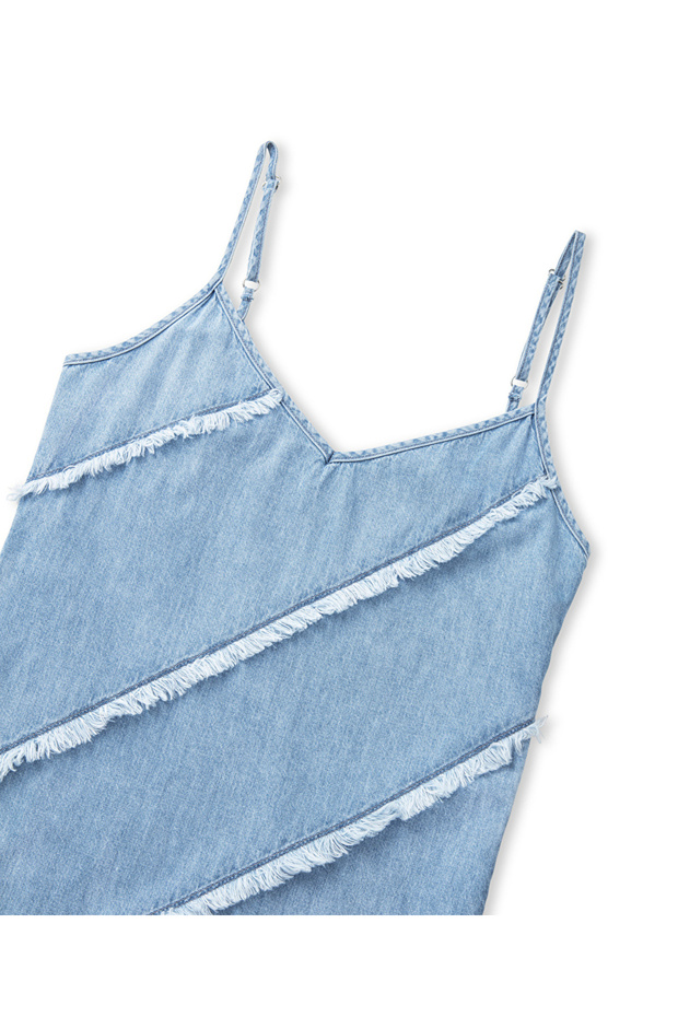 Diyagonal püsküllü denim elbise - 4