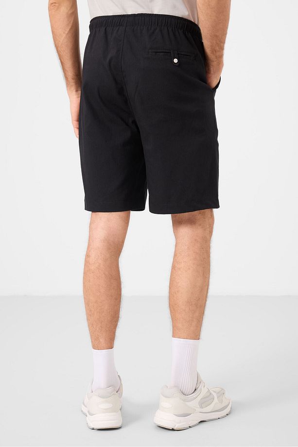 Siyah Standart Fit Dokuma Hafif Esnek Chino Erkek Şort - 81291 - 8