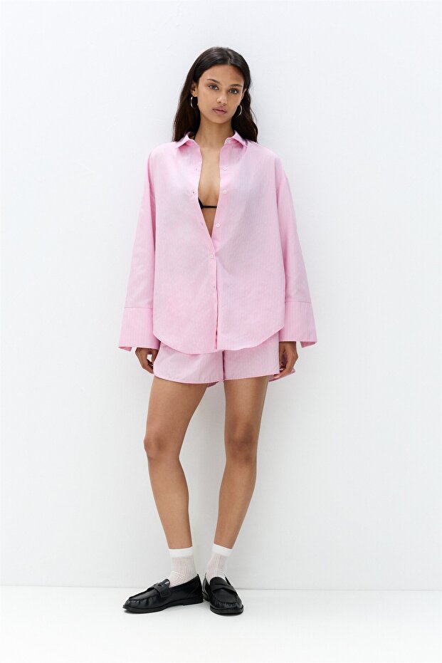 Geniş manşetli çizgili gömlek - 2