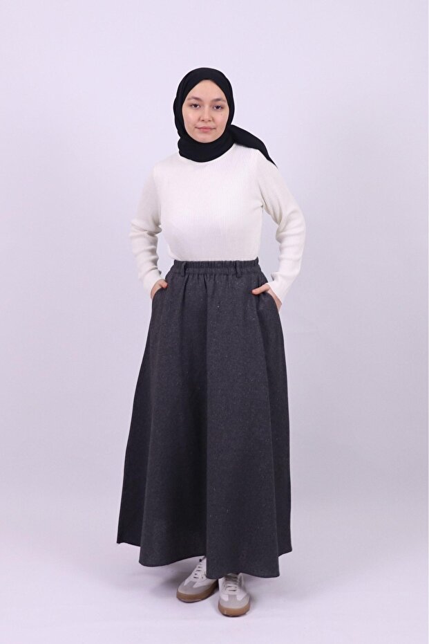 24073 Cotton Fabric Pocket Bell Skirt with Elastic Waist Smoked