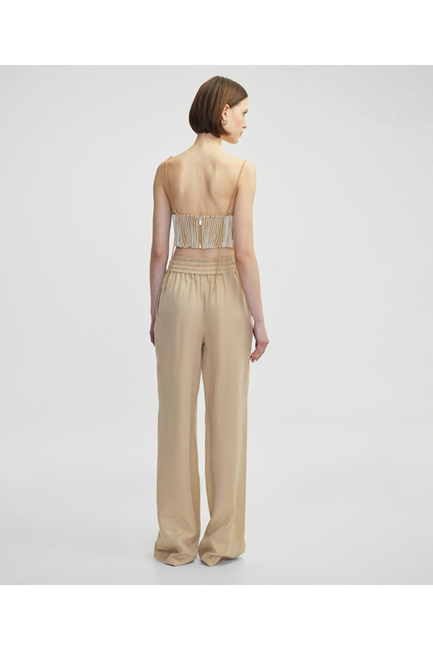 Elastik bel wide leg pantolon - 5