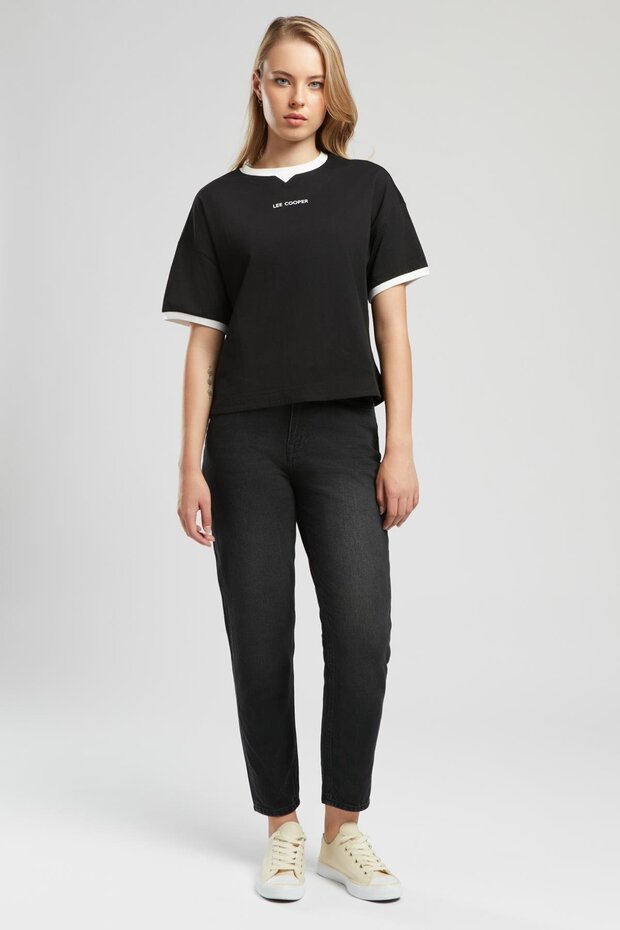 Marlyn High Waist Relaxed Fit Narrow Leg 100% Cotton Black Women's Jean Trousers