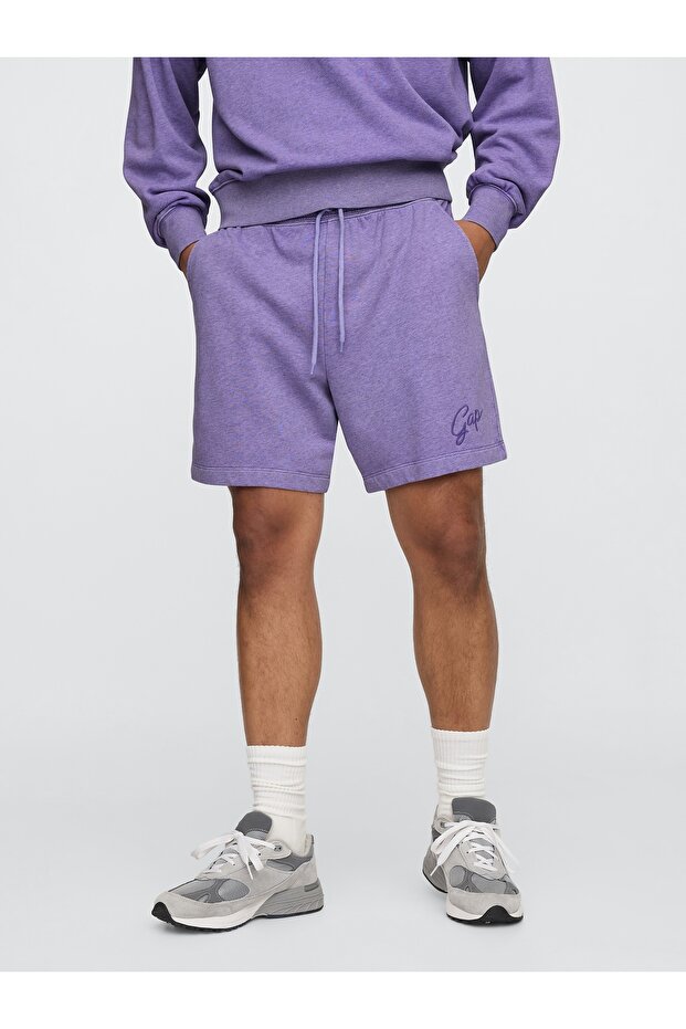Erkek Mor Logo Vintage Şort - 5