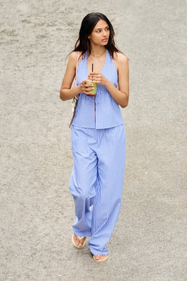 Çizgili düz kesim pantolon - 1