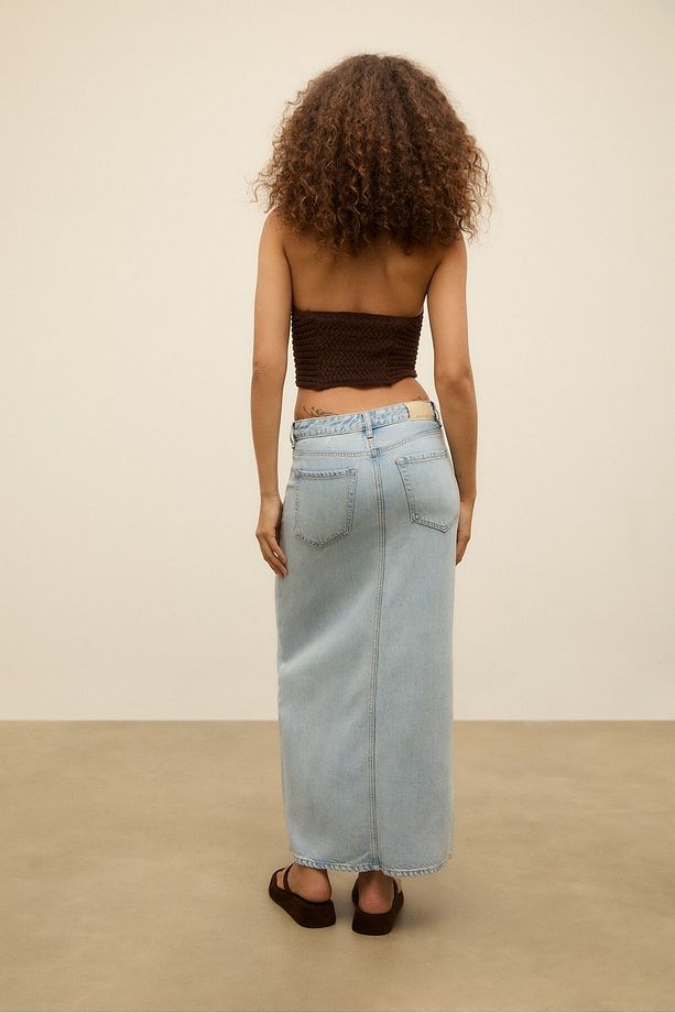 D70 dökümlü denim midi etek - 3