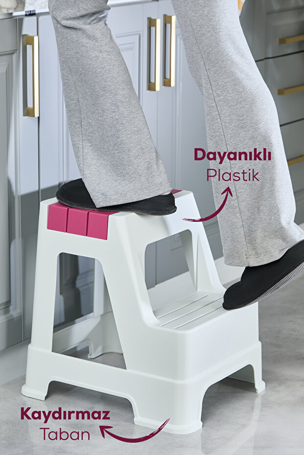 Plastik Basamaklı Tabure Pembe - 2