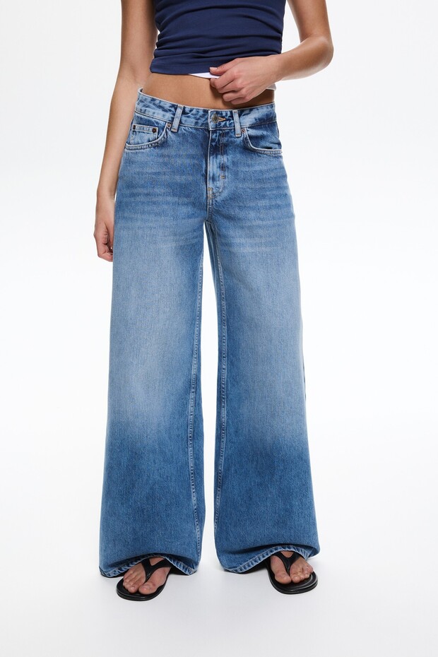 Düşük belli geniş paça jean - 5