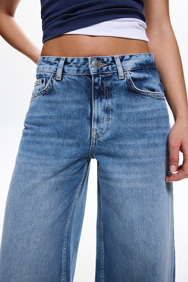 Düşük belli geniş paça jean - 4