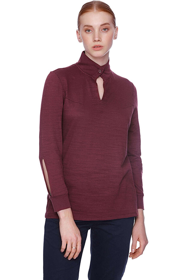Long-Sleeved Top With Buttoned High-Neck - 2