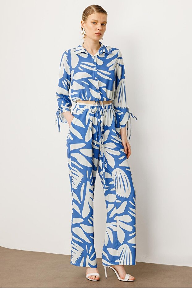 Modailgi Elastic Waist Stripe Detailed Tied Loose Trousers - 10065 Indigo