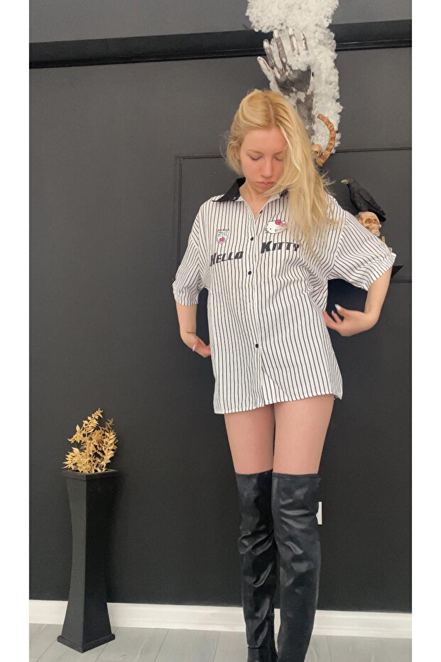 Beyaz Hello Kitty Jersey Gömlek - 1