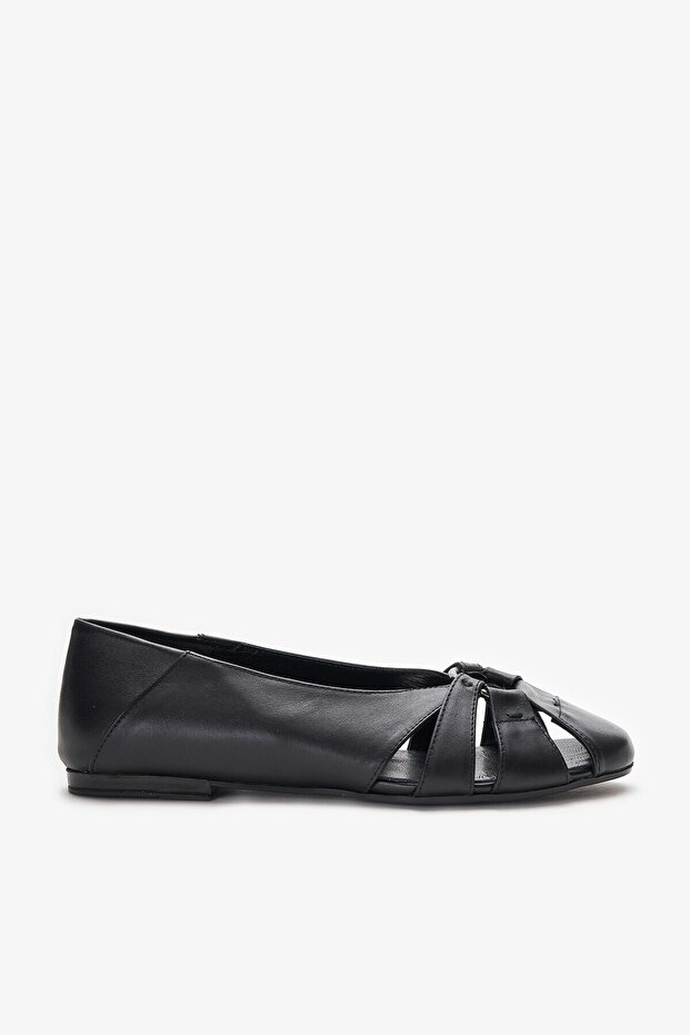 Venus Black Genuine Leather Women's Ballerinas