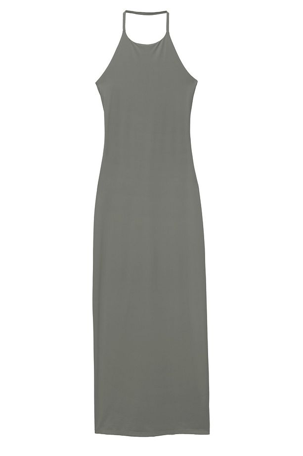 Halter yaka poliamid midi elbise - 2