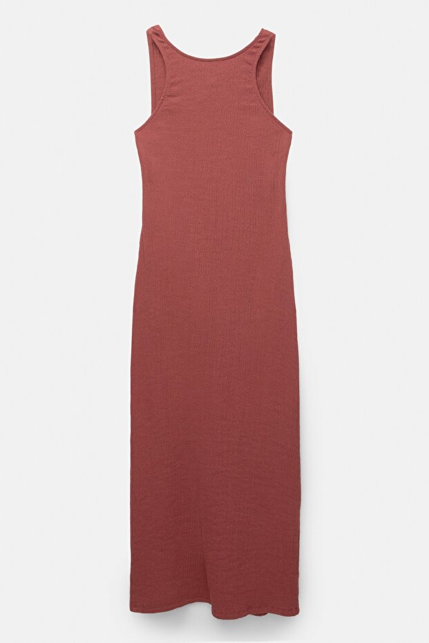 Sırt dekolteli midi elbise - 7