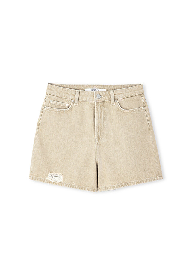 Eskitme efektli denim şort - 3