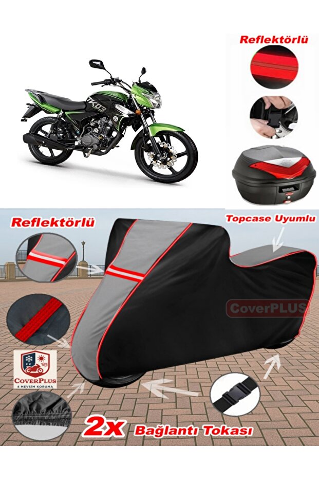 Kuba Tk 03 Tarpaulin Topcase Compatible Motorcycle Tarpaulin (Grey-Black Red Stitched)